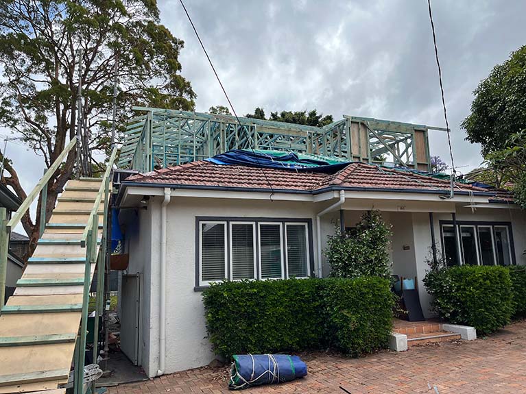 Work after the roof has been removed during Home Renovation in Lane Cove West, Sydney